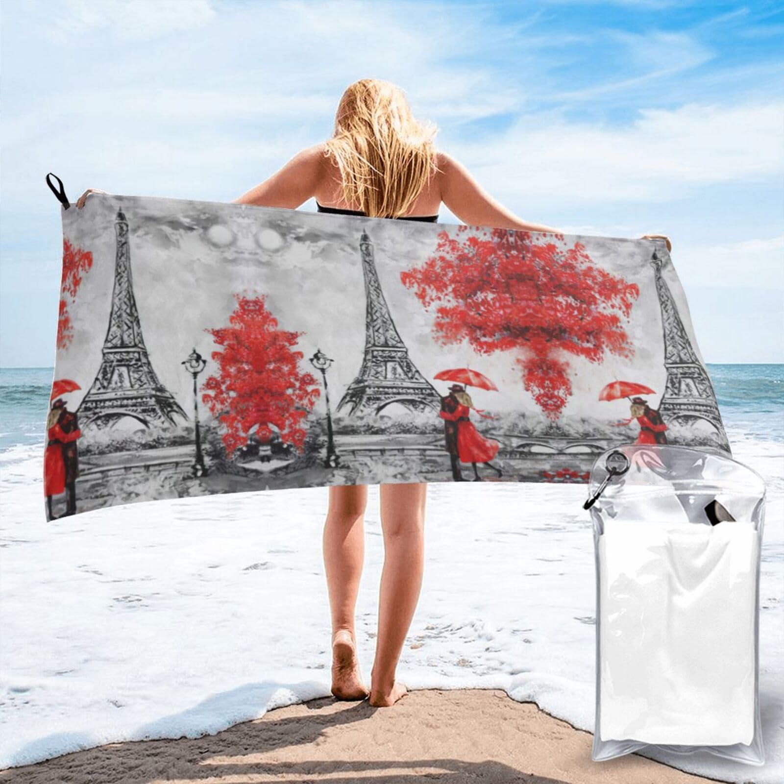 FHIZOAL Eiffel Tower Paris Painting Quick Dry Towel Microfibre Towel Super Absorbent Ultra Compact Gym Sports Beach Camping Travel