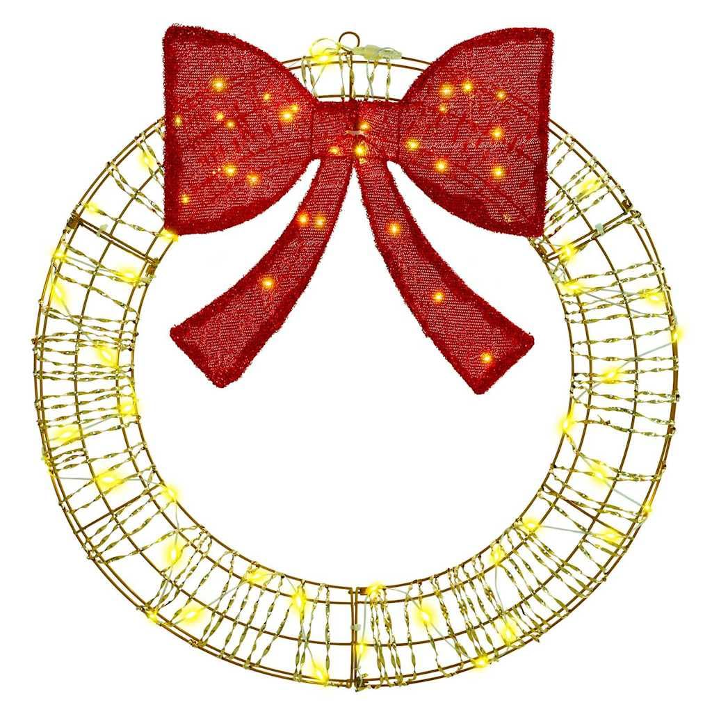 Couronne décoration Noël avec 60 LED Blanc Chaud 76 x 76 x 8 cm Pet, Guirlande Lumineuse USB, Ornement Suspendu pour intérieur extérieur, Ambiance Festive chaleureuse