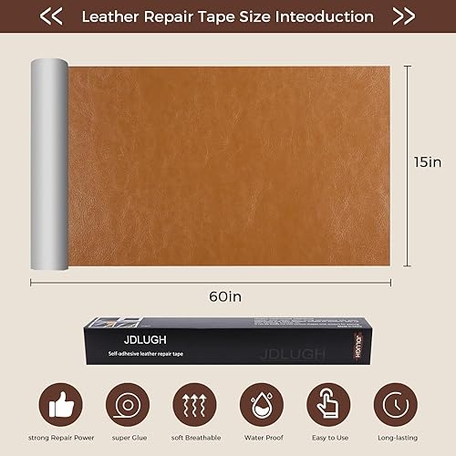 Miniatura 3 de Cinta de parche de reparación de cuero para sofá, de 15 x 60 pulgadas, gran autoadhesivo, para asiento de automóvil, muebles de cuero, kit de