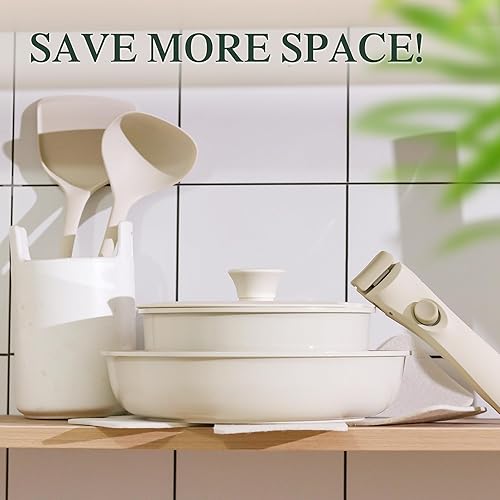 Miniatura 3 de Juego de 8 utensilios de cocina de cocina, ollas y sartenes antiadherentes, juego de sartenes de inducción con mango desmontable para utensilios de