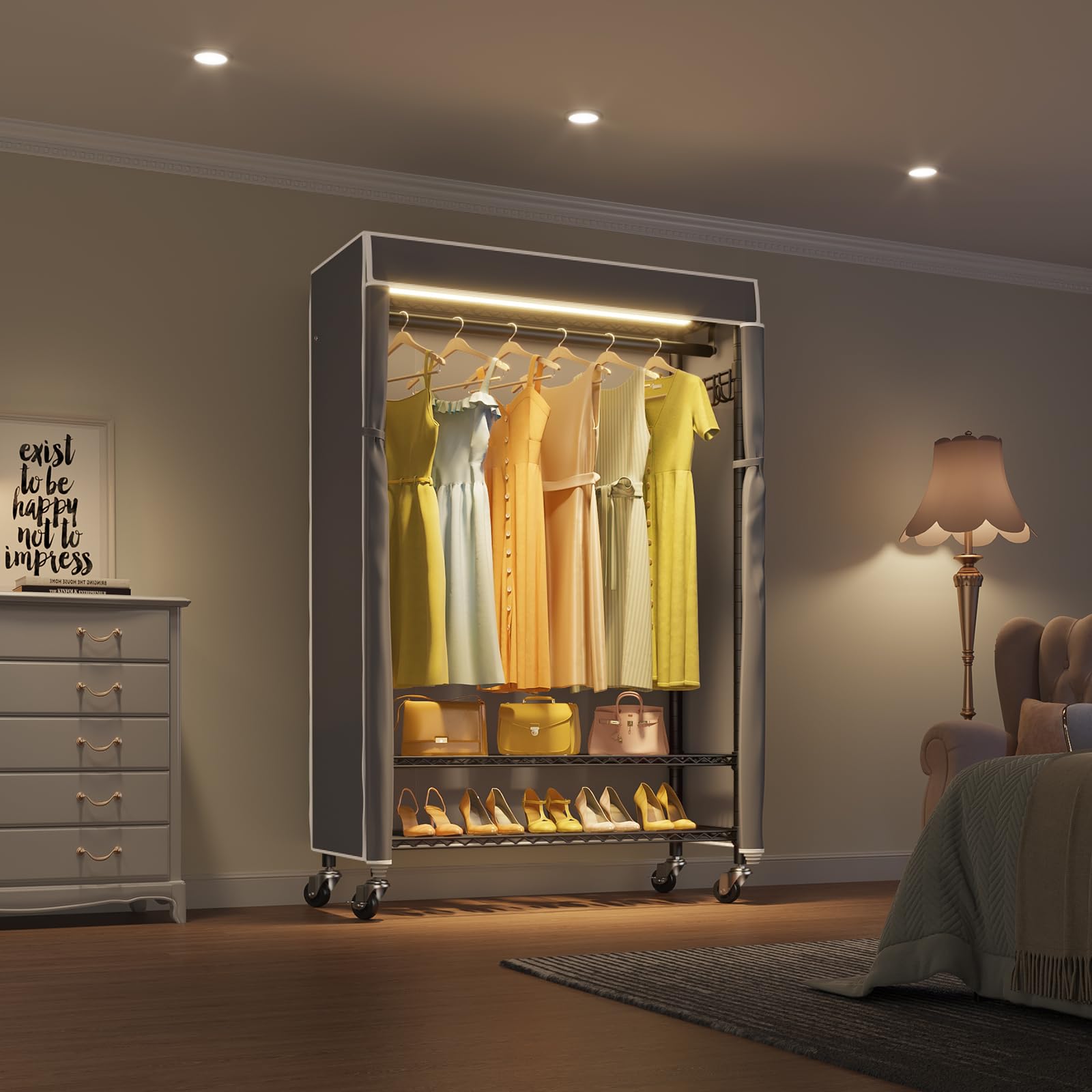 VIPEK R3LC Clothes Rack with Cover Heavy Duty Garment Rack with Dimmable LED Lights Rolling Portable Closet for