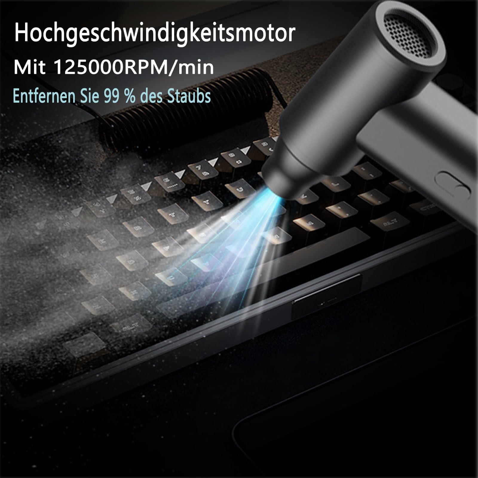 Soplador Aspirador Portatil - Mini Aspiradora de Mano con 8000 mAh Batería Recargable, Velocidad Continua de 120000 RPM Aspiradora Coche sin Cable Soplador de Aire para PC