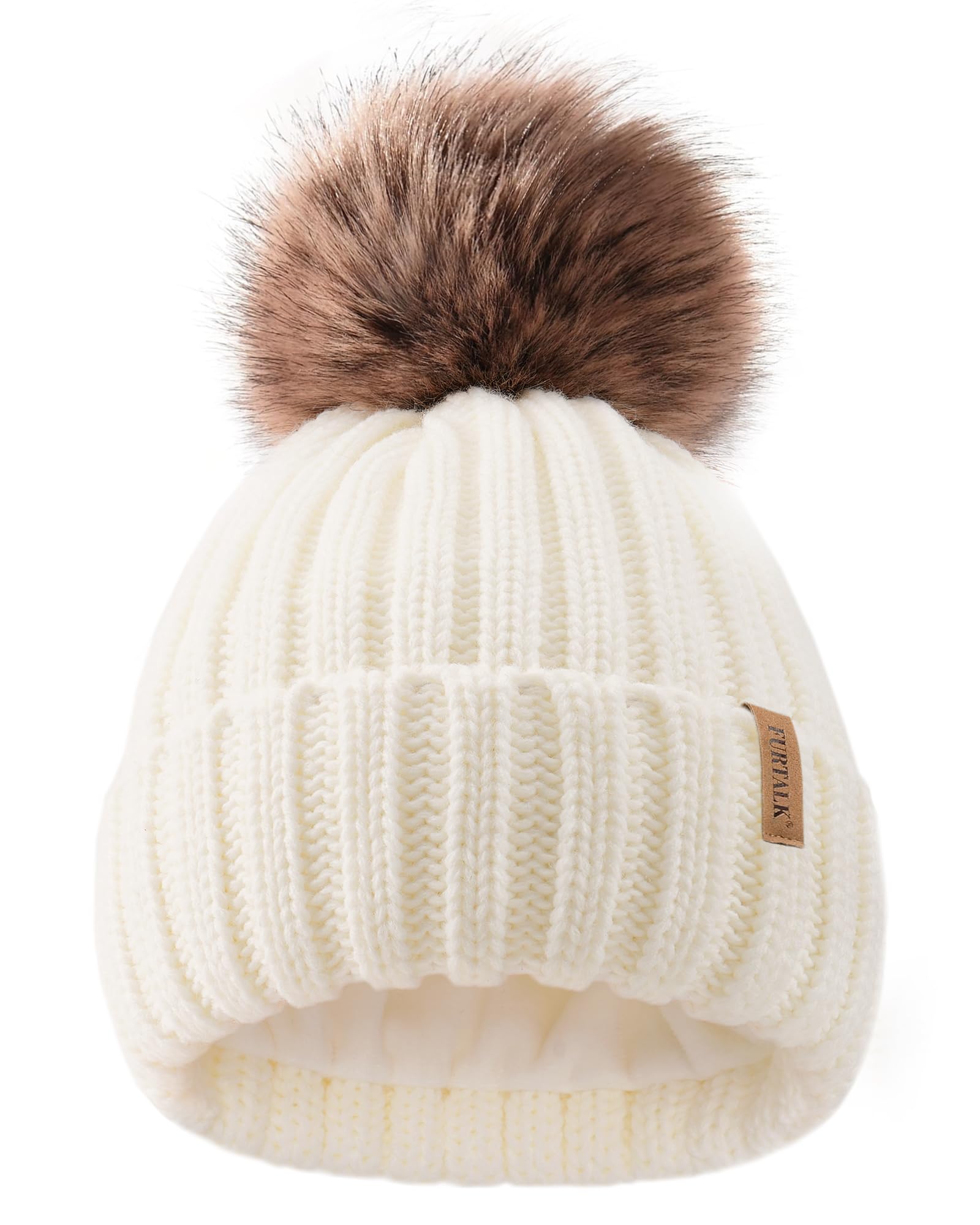 FURTALK Kids Winter Hat Toddler Knitted Beanie with Faux Fur Pom Poms for Baby Girls Boys
