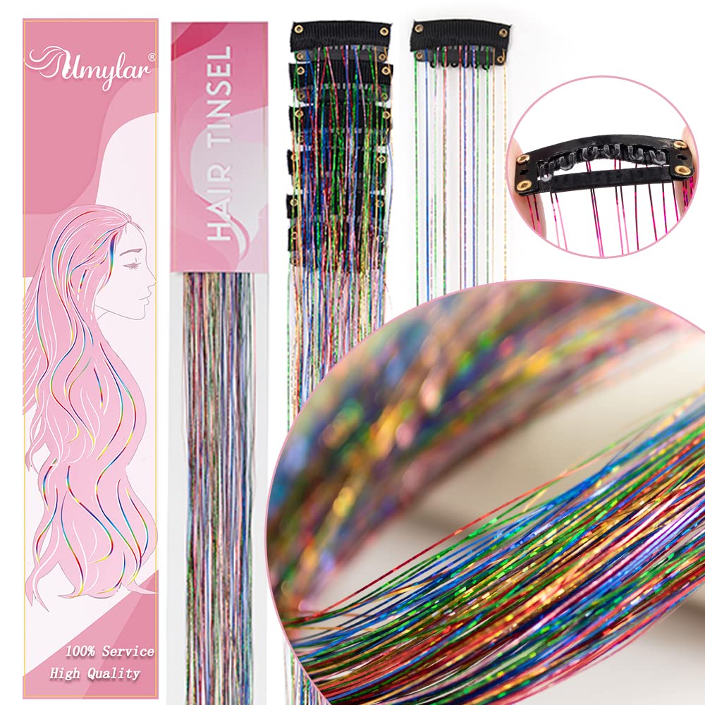 Umylar Hair Tinsel, Pack of 12 Pcs Clip in Hair Tinsel Kit,20 Inch