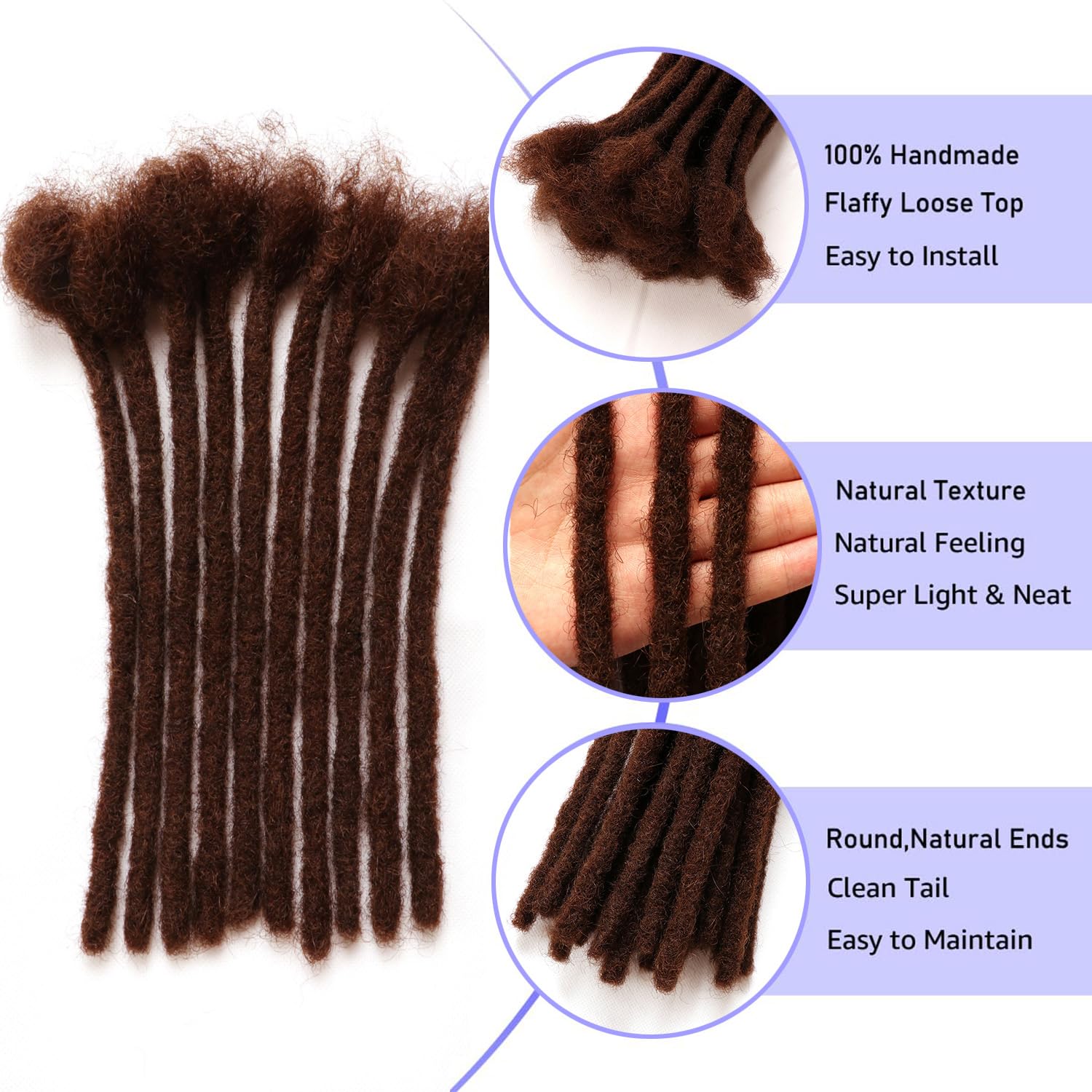 Dreadlock Extensions Human Hair Extensions for Braiding 0.8cm Afro Kinkyhair for Braiding Black Hair Extensions Dreadlocks Extensions (#4-0.8cm - Image 3