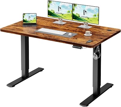 Homall Electric Height Adjustable Desk, Adjustable Height Office Desk with USB Ports, 120x60cm, Home Office with Splice Board, Rustic Brown