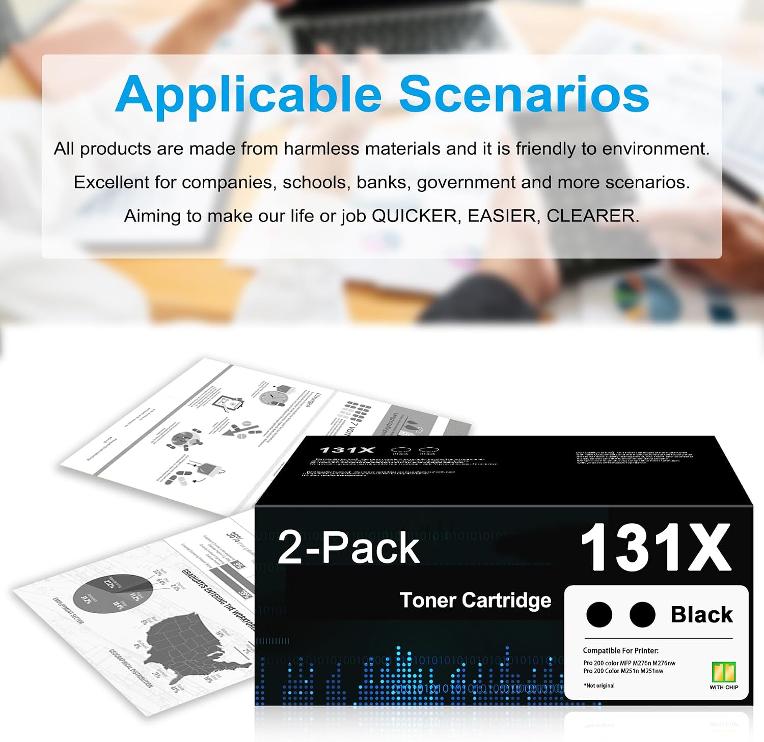 131X 131A Black High Yield Toner Cartridge Replacement for HP 131X 131A CF210X CF210A Toner Work Laser Jet Pro 200 Color MFP M276nw M251nw M251n M276n M276 M251 Printer (CF210X , 2 Pack)