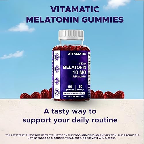 Miniatura 6 de Vitamatic Melatonina 10 mg por gomita – 60 porciones – 60 gomitas vegetarianas – Suplemento sin hábito