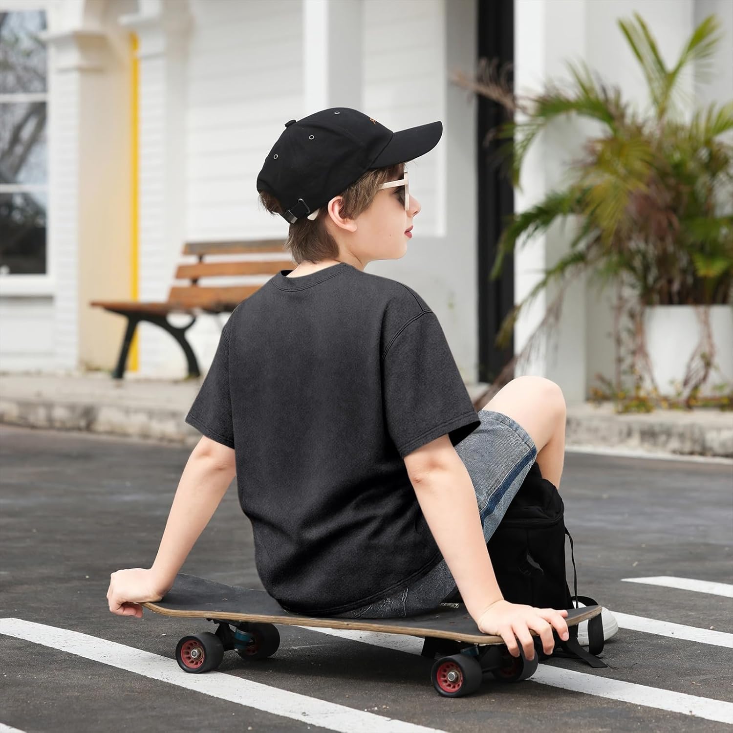 Fkatuzi Boys Oversized Acid Wash Tshirt Kids Blank Vintage Shirt Summer Cotton Unisex Basic Plain T Shirt Tops - Image 6