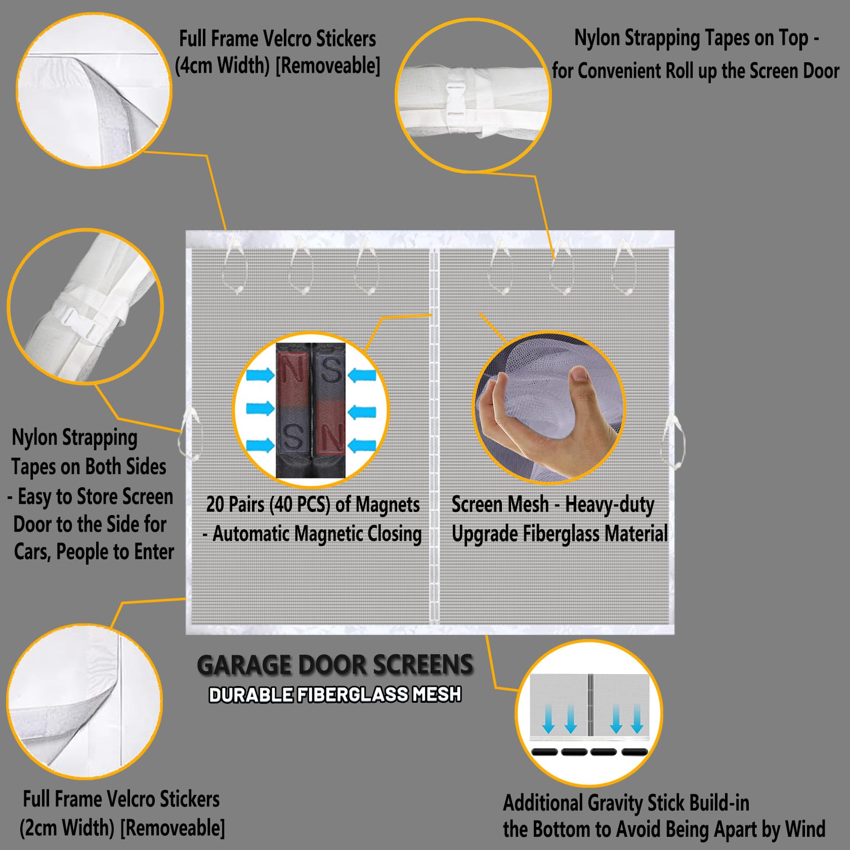 Garage Door Screen For 1 Car – 8x7 Ft, Magnetic Closure, Reinforced Mesh, Easy Install