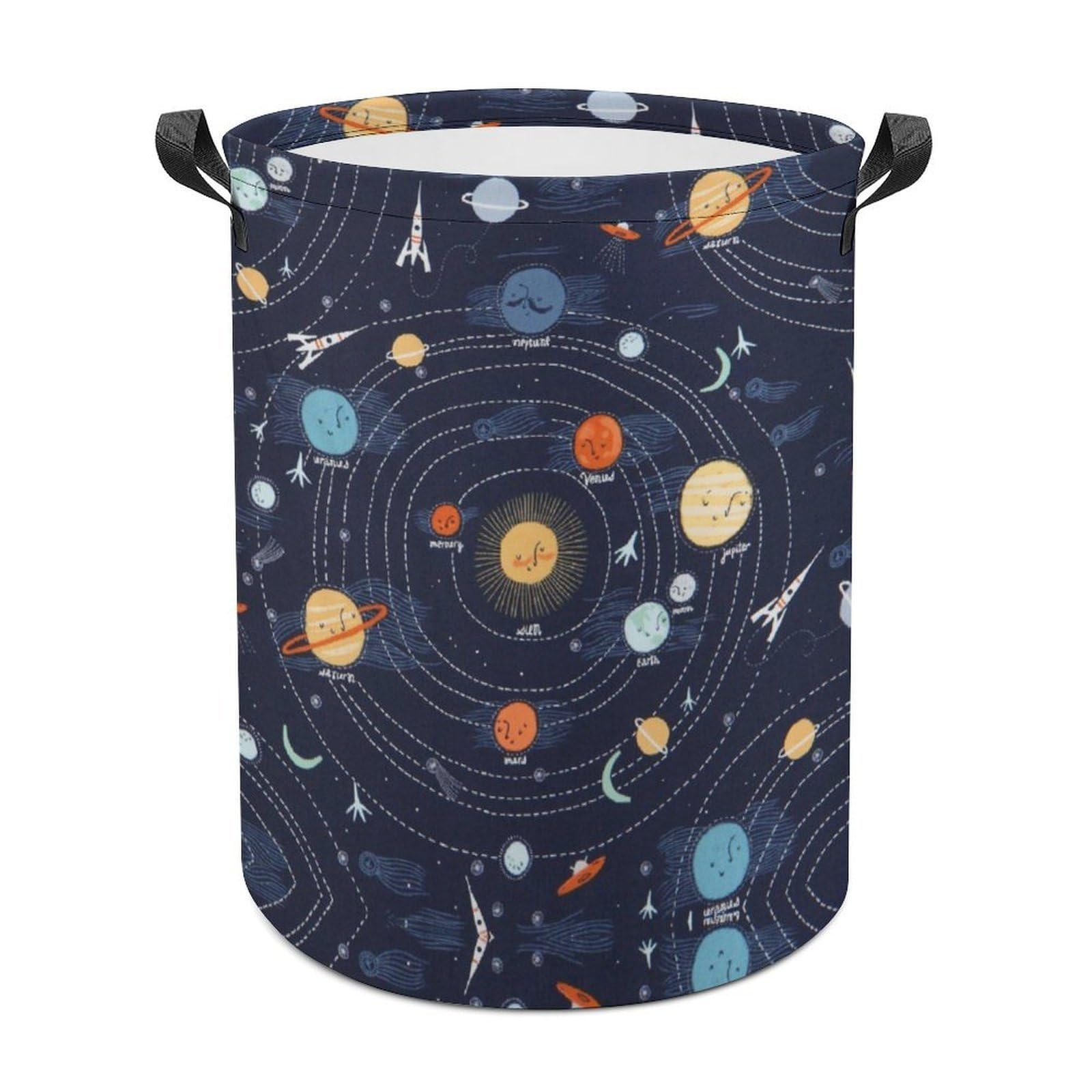 MHYRAC Laundry Hamper, Space Rocket Planet Solar System Laundry Basket, Washing Basket with Handle