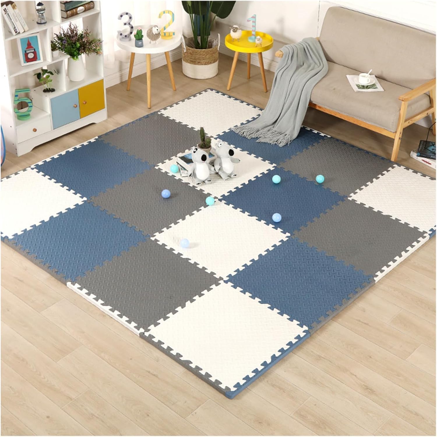 TIST Jigsaw Puzzle Mat 32pcs Soft Foam Play Mats EVA Foam Interlocking Tiles(White+Navy Blue+Gray)
