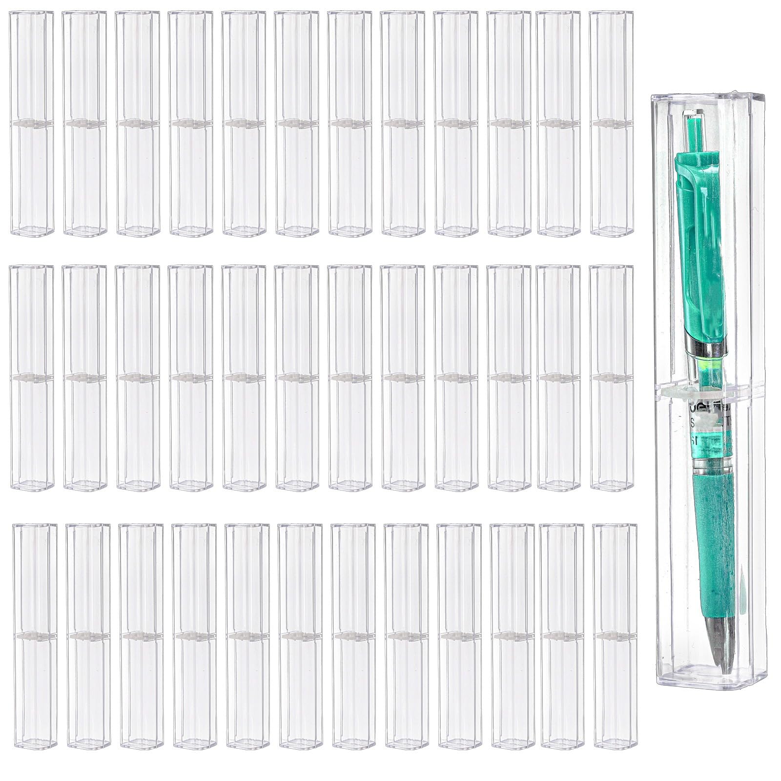 Mezchi Pen Box, 50 Pack Clear Acrylic Pen Gift Boxes, Reusable Waterproof Pen Display Case for Jewelry Gift Single Pen