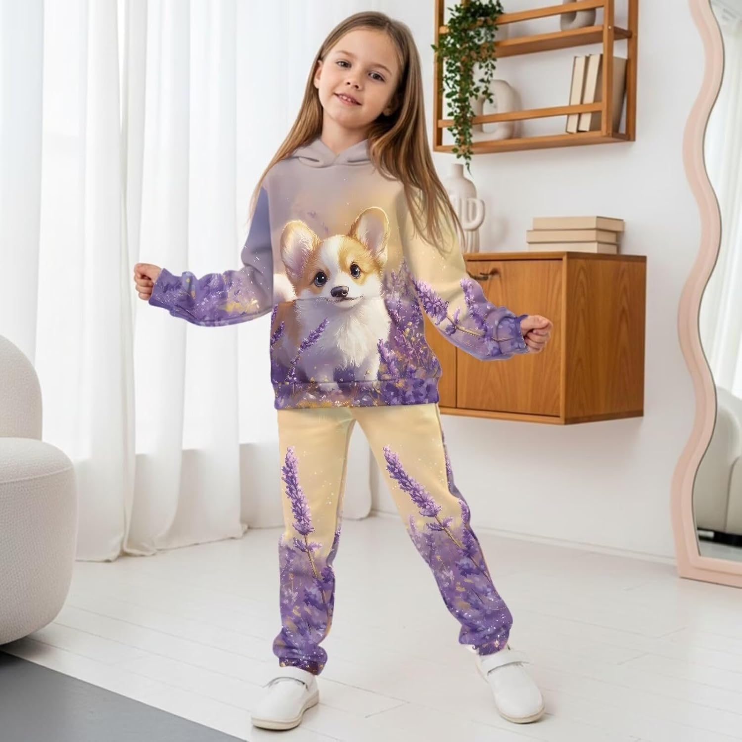 Gomyblomy Girls Sweatsuit Set 2 Piece Long Sleeve Sweatshirt and Sweatpants Kids Athletic Tracksuit Casual Jogger Sets