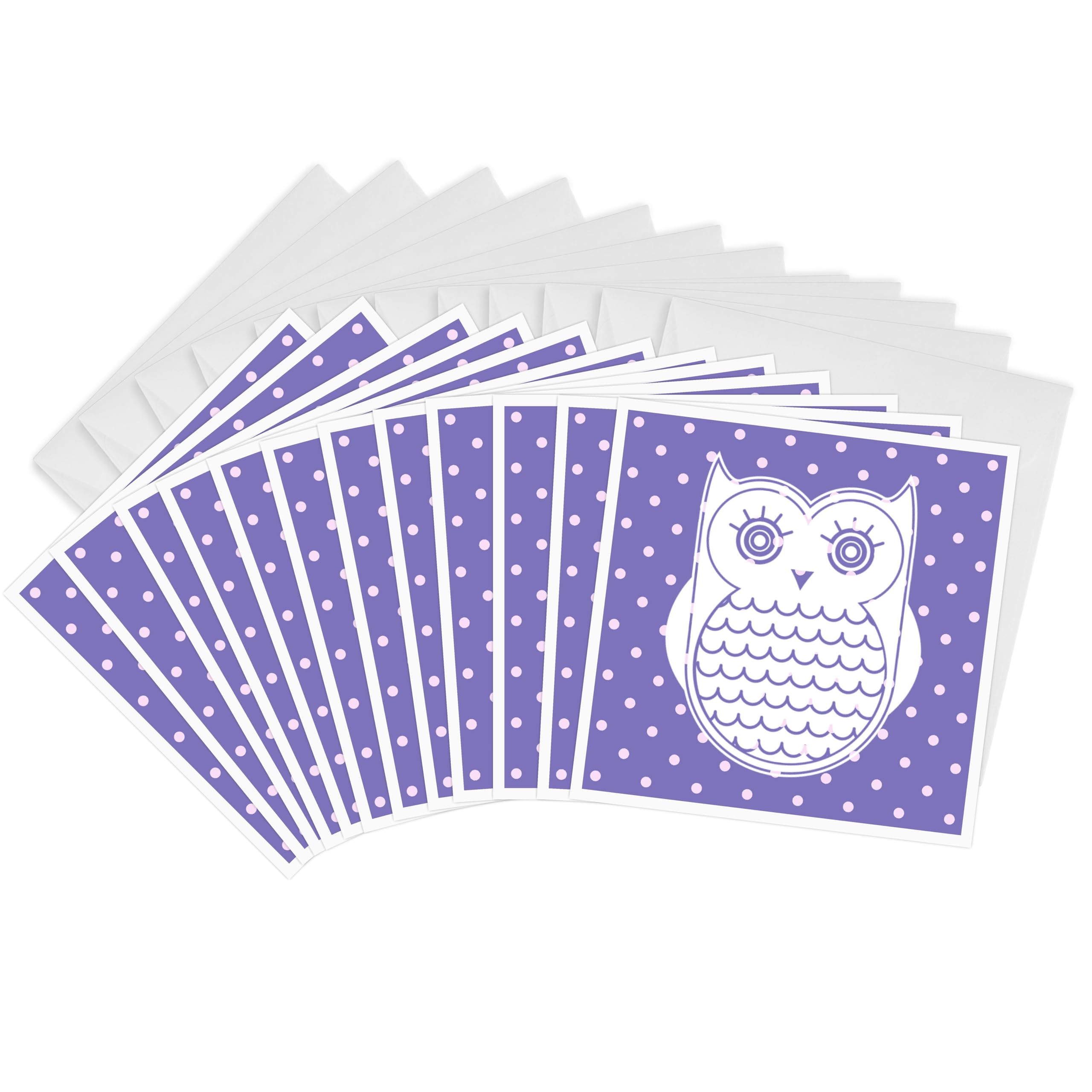 Greeting Cards - Cute Purple Polka Dot Owl - Kawaii Art - Fun Adorable Art - 12 Pack - PS Creations