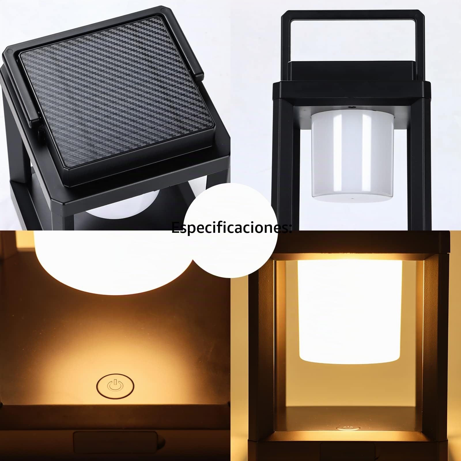 Lámpara de mesa para exteriores, linterna solar, 3 niveles de brillo LED, 4800 mAh, recargable, portátil, impermeable, control táctil, luz nocturna para patio, dormitorio, lectura, caminata