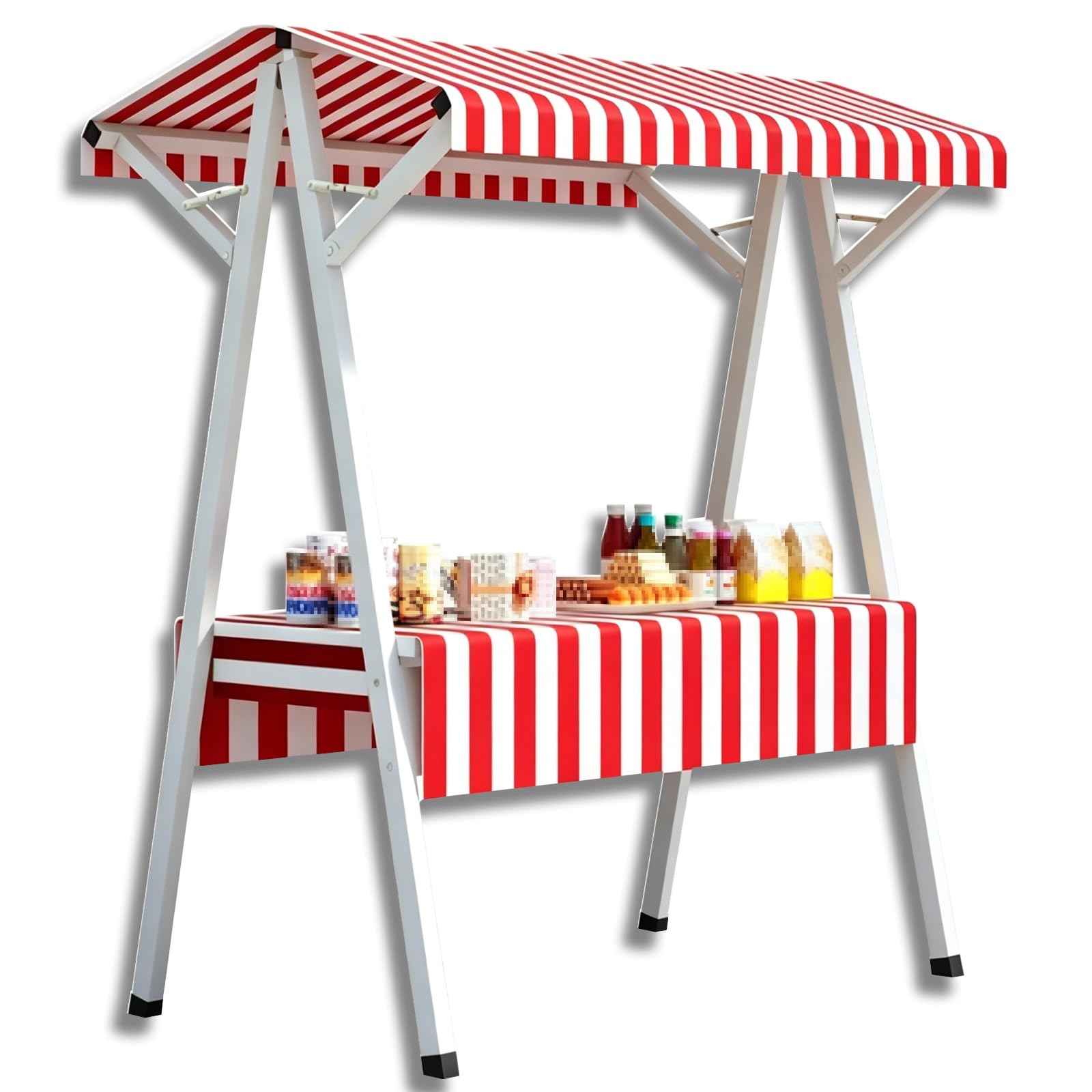 Bancarella pieghevole con tettoia, Carretto portatile per mercati, fiere e vendita ambulante all’aperto(Red,130x60x200cm/51x24x79in)