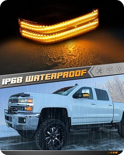 Miniatura 6 de HERCOO Luz de marcador de espejo lateral, luces intermitentes LED secuenciales, lámpara blanca y ámbar dinámica, conjunto de lente ahumada,