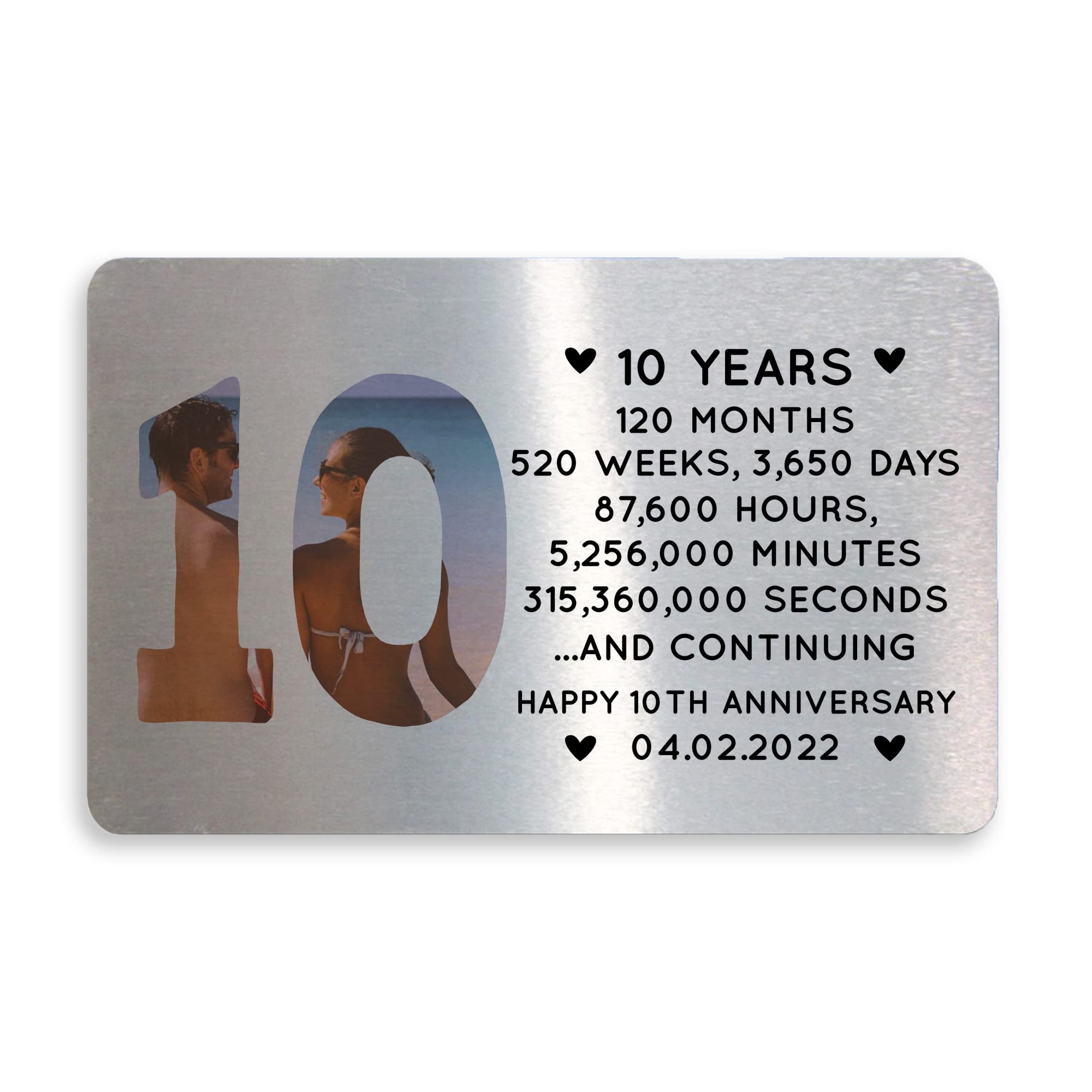 10th Anniversary Personalised Metal Card Perfect For Husband Wife Him Her Gift
