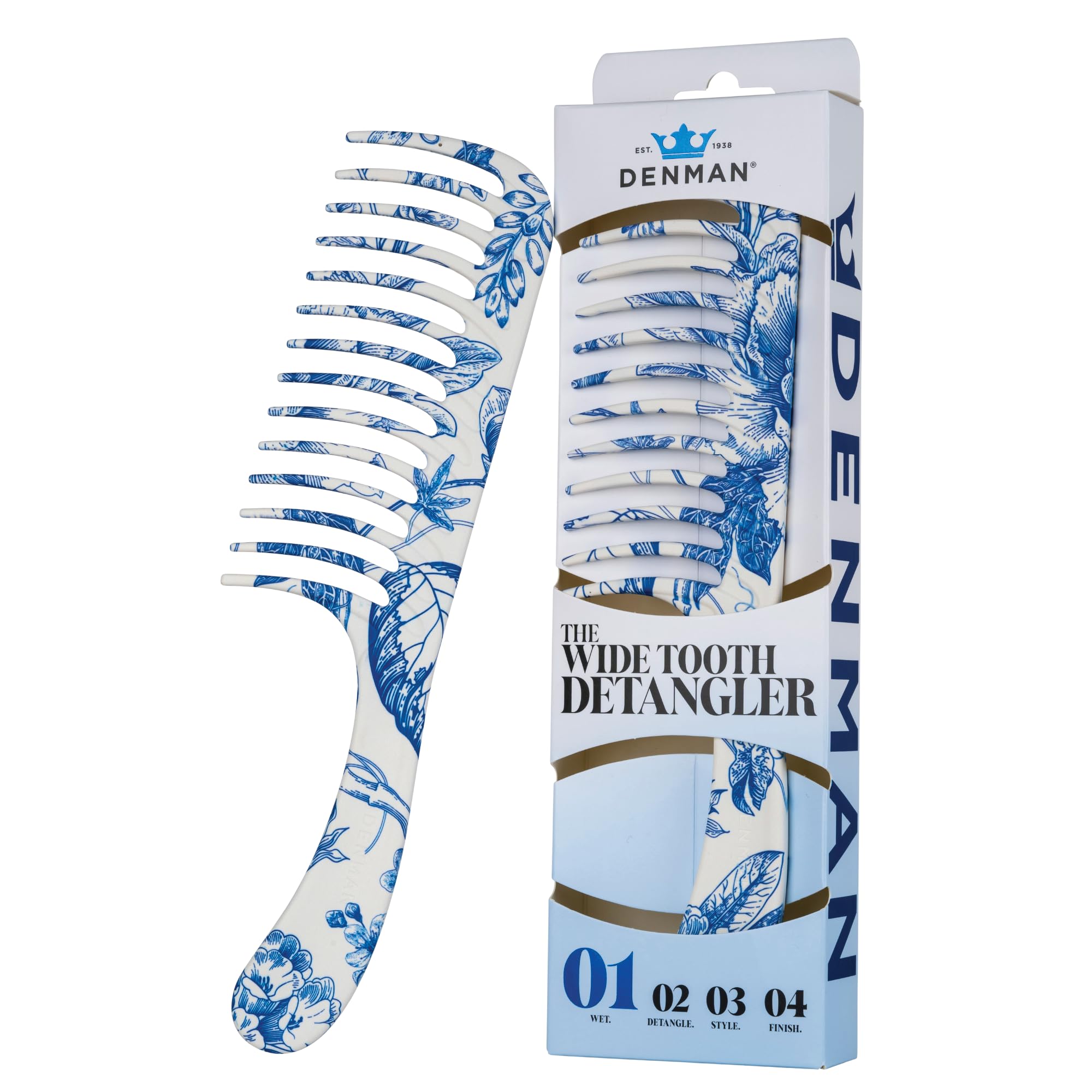 Denman Wide Tooth Detangling Comb - zakrzywiony pin do detanglingu, loków, wygładzania - grzebień do wszystkich typów włosów, dla kobiet i mężczyzn, D28 Blue Belle