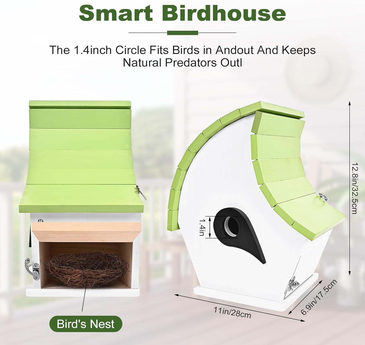 Solar Powered Bird House with Camera, 1080P HD Outdoor Birdhouse with Auto-Capture of Nest Photos & Videos, Smart Bird House with 2.4G WiFi, Wooden Bird Houses
