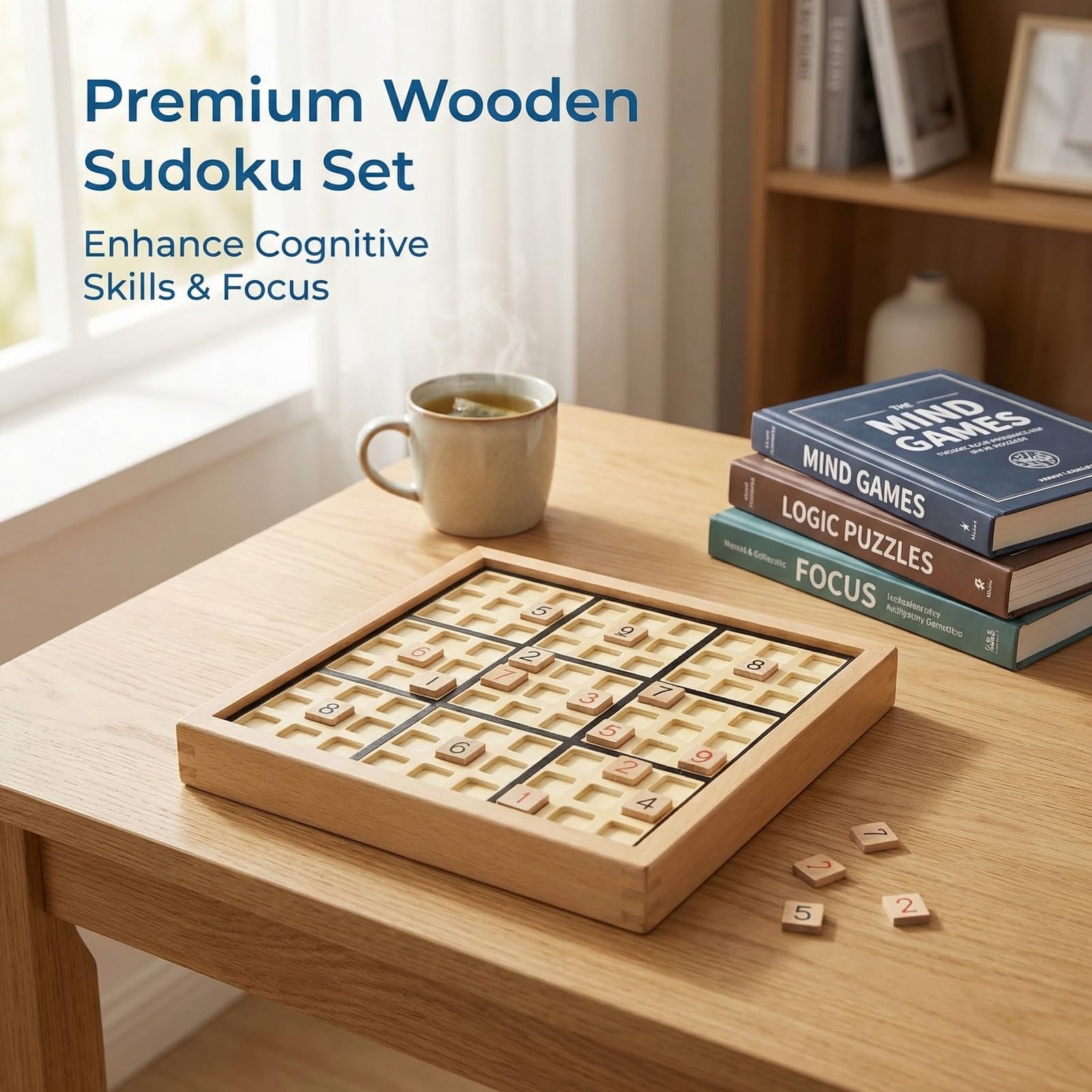 Wooden Sudoku Puzzle Board Game Set including Drawer - Image 3
