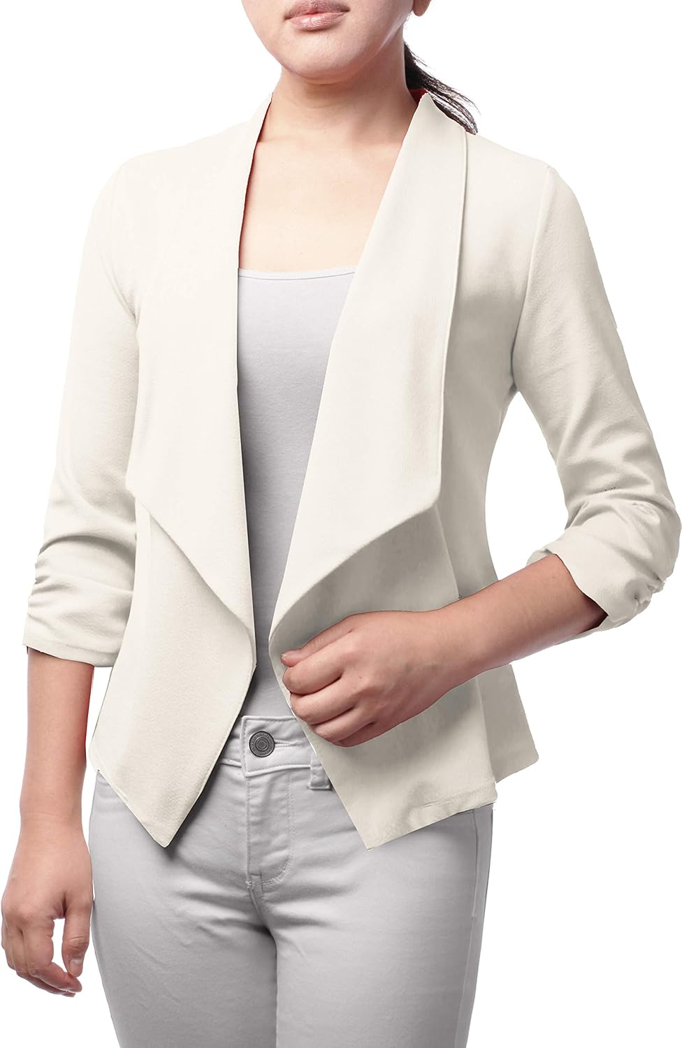 Women's Stretch 3/4 Sleeve Open Blazer Lightweight Gathered