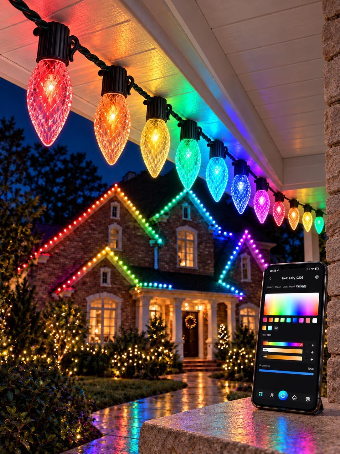 Smart RGB C9 Christmas Lights Outdoor, 50FT 50 LEDs, 125 Preset Modes ...