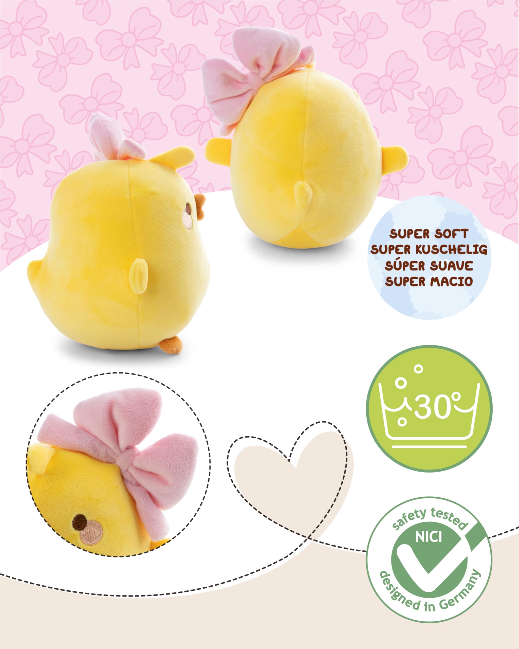 NICI Morbido Peluche di Piu Piu con Fiocco, per Coccole e Giochi, per Bambini e Adulti, Fantastica Idea Regalo, 12 cm, Bianco - 62780 - 3