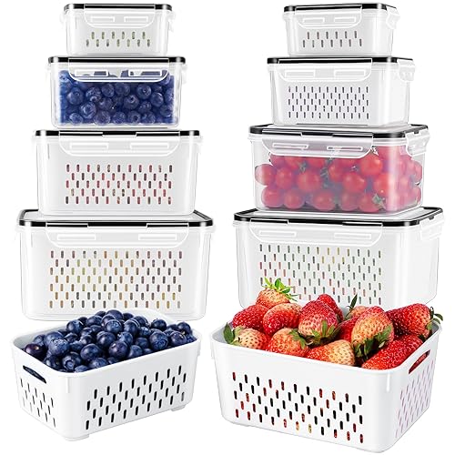 Freshmage Fruit Storage Containers for Fridge with Removable Colander, Airtight