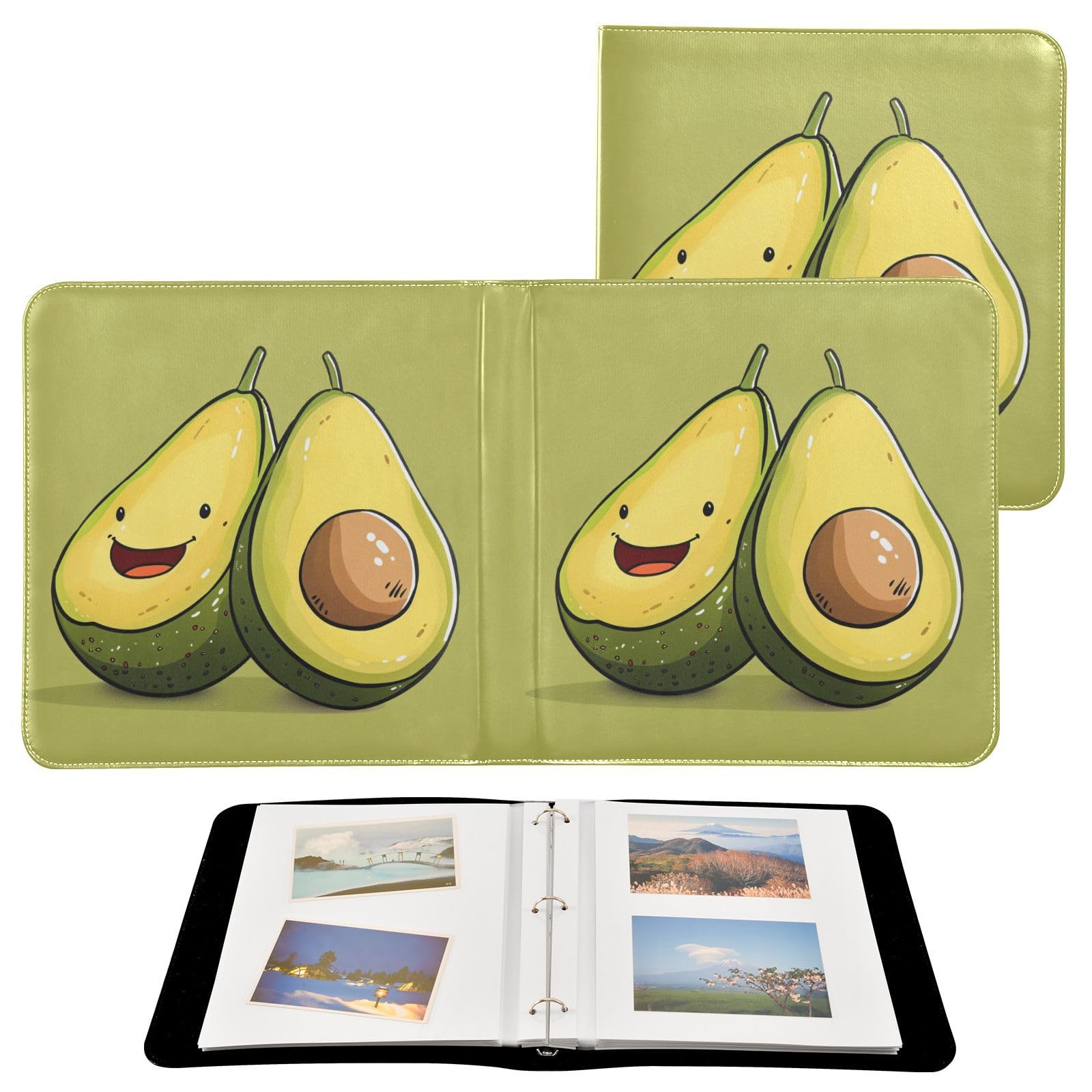 JIPONI Cartoon Cute Avocados Large Photo Album, DIY Leather Cover Scrapbook Albums for 4x6 5x7 6x8 Pictures, Self Adhesive Memory Book for Wedding, Baby, Family