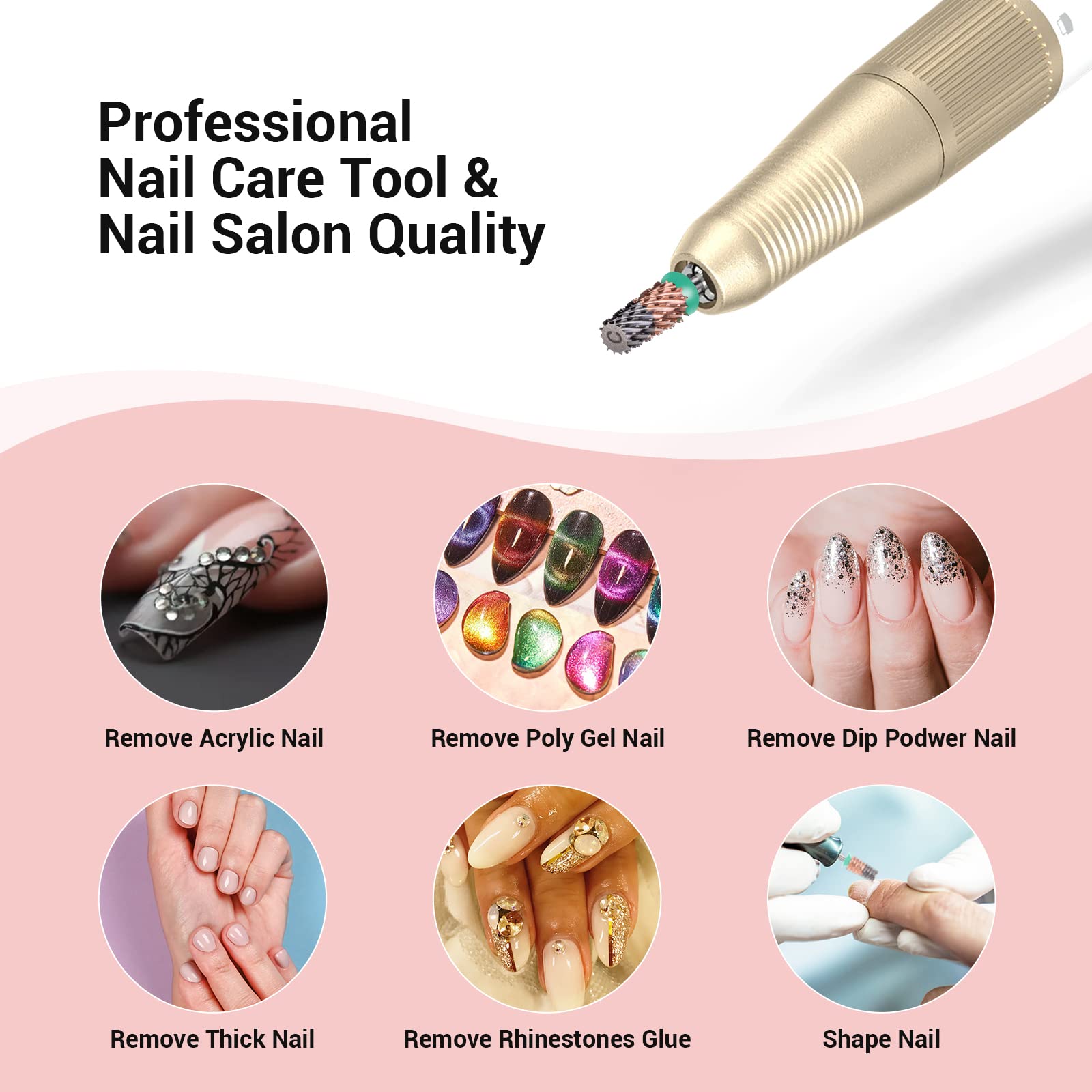 Brocas de barril cónico para uñas, brocas de tungsteno de carburo de 3/32 pulgadas, adecuadas para manicura, pedicura, cutícula, esmalte en gel, brocas de técnicos, plata y oro rosa, broca 7