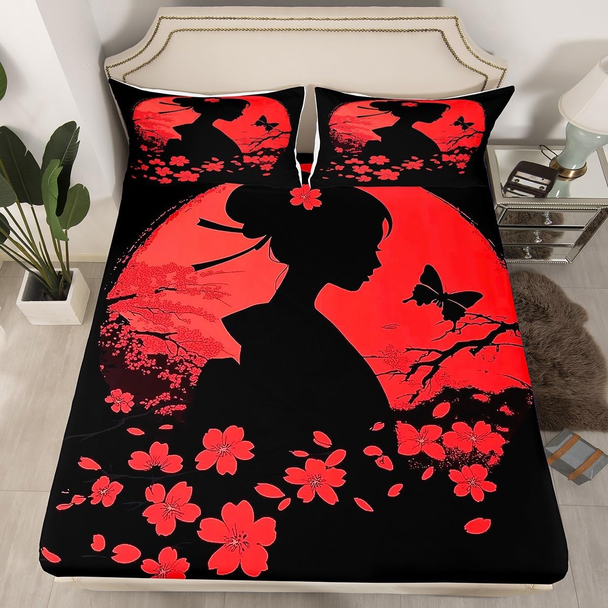 jejeloiu Japanese Style Fitted Sheet Full Size Kids Taekwondo Bed Sheet Set for Boys Girls Teens Red Sun Bedding Set Breathable Bed Cover Room Decor Bed Set
