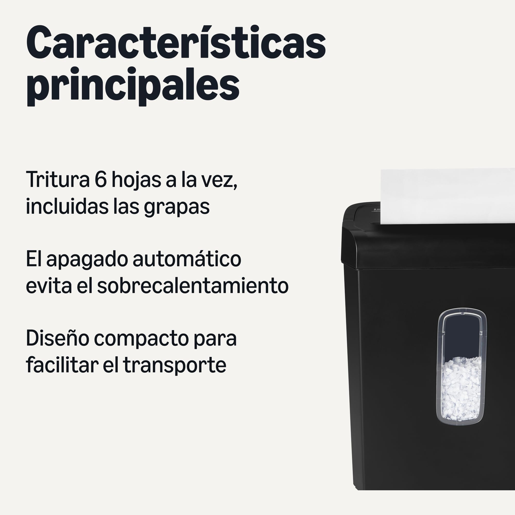 Amazon Basics Trituradora de Papel y Tarjetas de Crédito para 6 Hojas de Corte Cruzado, 14L, Negro