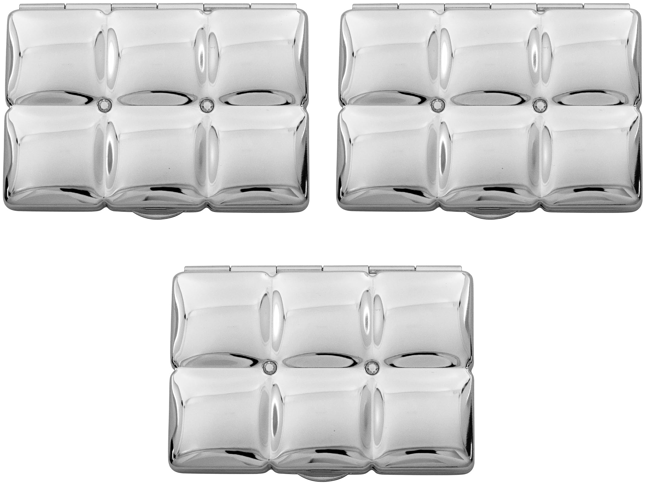 Stephanie Imports Set of 3 Double Sided Magnifying Rectangular Compact Mirrors Bubble Pattern (Silver)