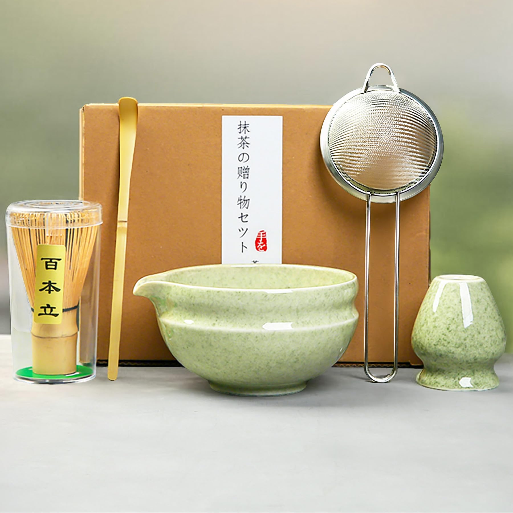Kit Matcha 5PCS avec fouet chasen et bol chawan en céramique pour cérémonie