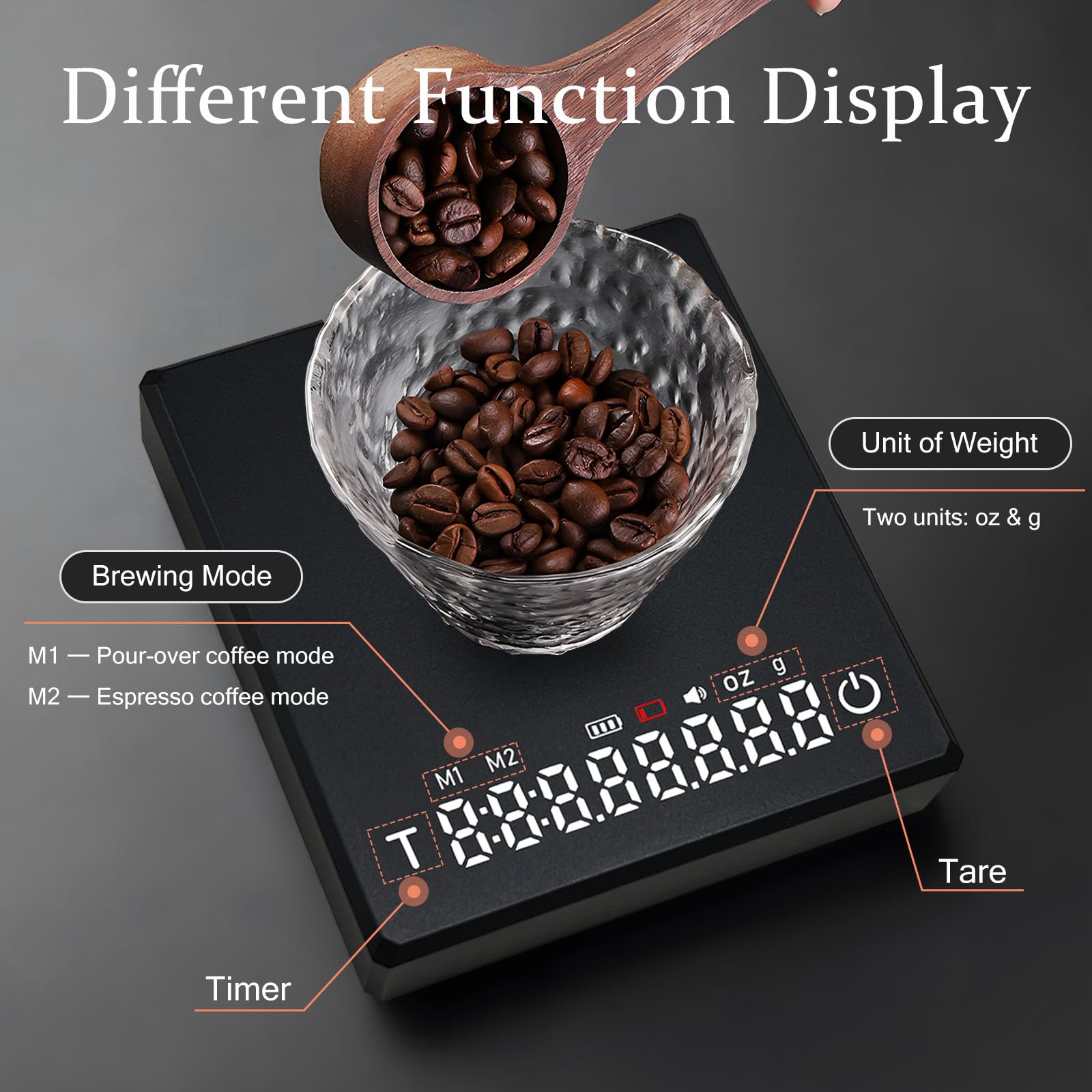 Báscula de café espresso con temporizador/tara, 2 kg/0,1 g, báscula de café portátil de precisión con temporizador automático para café espresso y verter sobre café, báscula digital de cocina