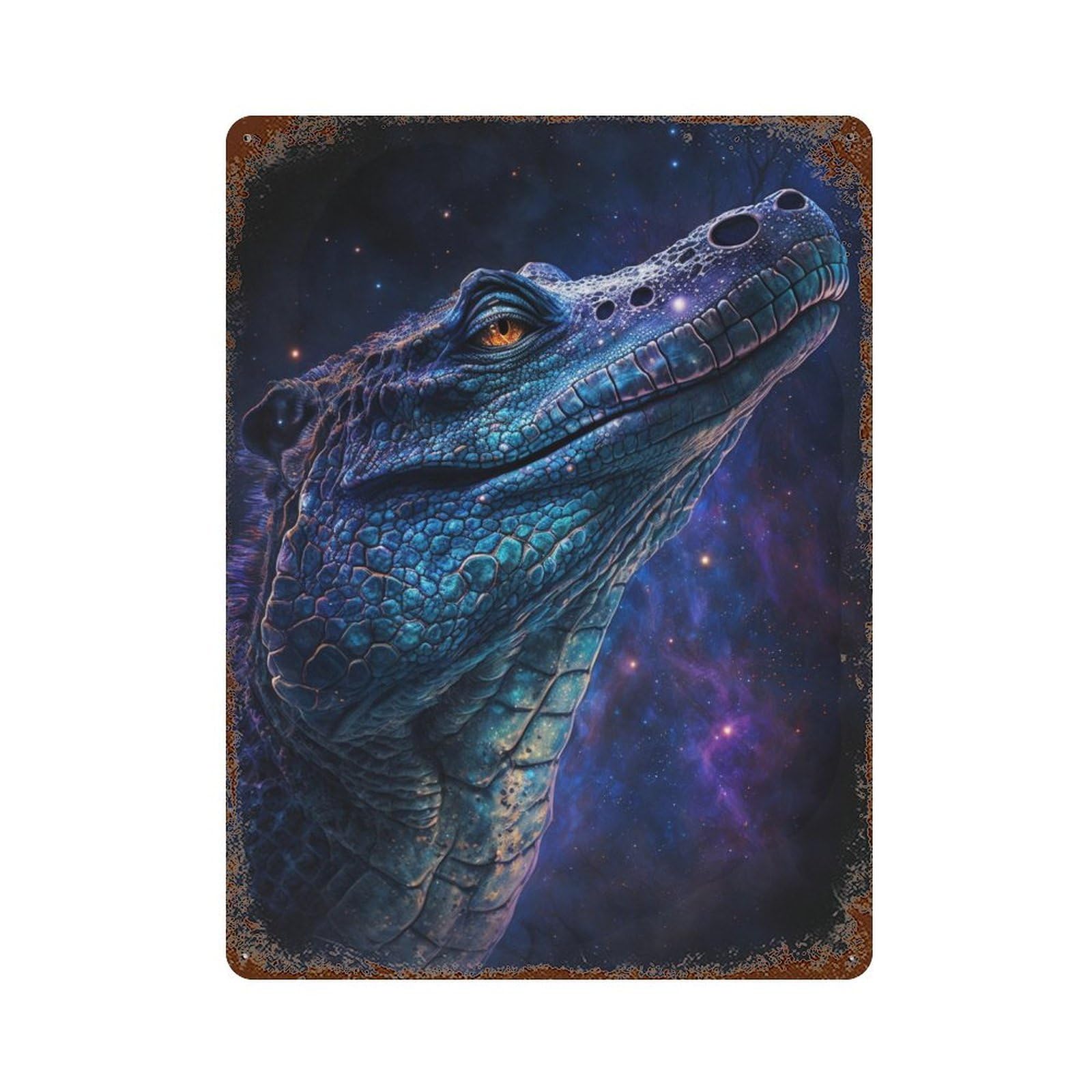 Galactic Crocodile Head-1 Distressed Metal Wall Sign 15.7"x11.8", Ideal for Cafe, Home Bar And Lounge Decor