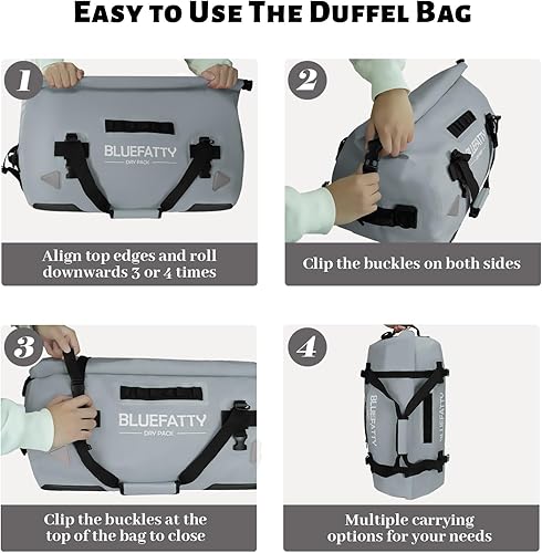 Miniatura 4 de Bolsa de lona impermeable para motocicleta, bolsa de lona seca con correas de fijación rápida para rafting, canotaje, kayak, viajes, 50 L (gris)