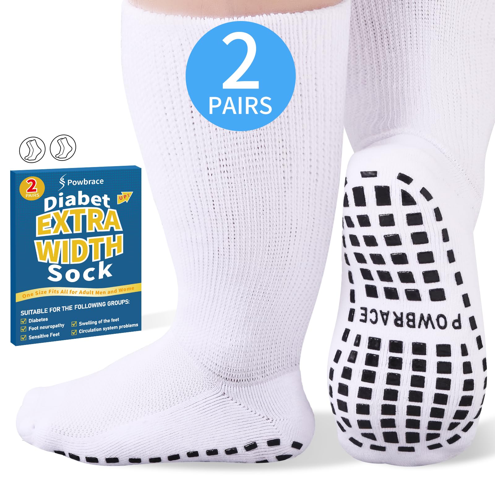 2 Pairs Super Width Socks for Swollen Feet,Diabetic Socks for Men Women Plus Size,Hospital Non Slip Socks,Lymphedema,Edema Cast Socks,Bariatric Socks