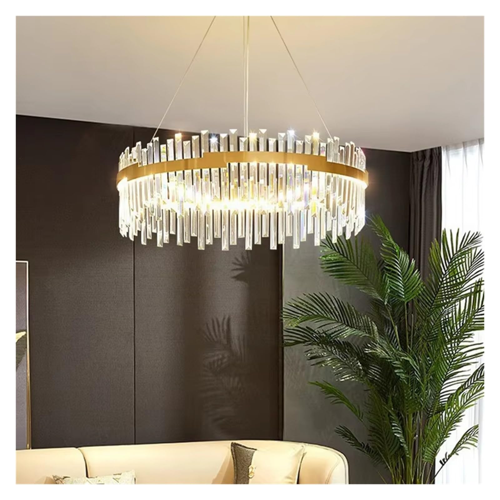 ZTCHSENZT Modern Gold Round Crystal Chandelier for Living Room, Bedroom, Dining Room Luxury Ceiling Chandelier with Adjustable Hanging rop ?,3color dim-80cm