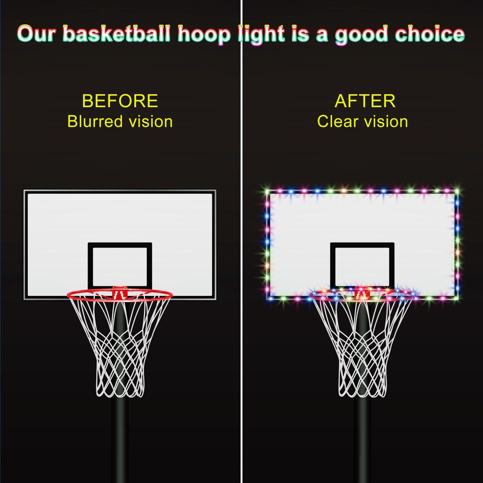 Patikil LED Basketball Hoop Light Set - Rim & Backboard Light, Remote Control, Glow in The Dark Nightlight - Image 4