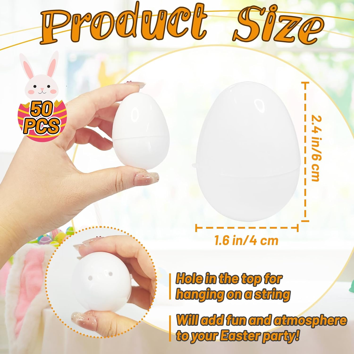 Bvrbaory 50 Pack White Plastic Easter Eggs,2.4 Inch DIY Empty Blank Eggs,Fillable Painting Easter Eggs for Basket Stuffers,Party Supplies,Multi-Item Party Favor Packs