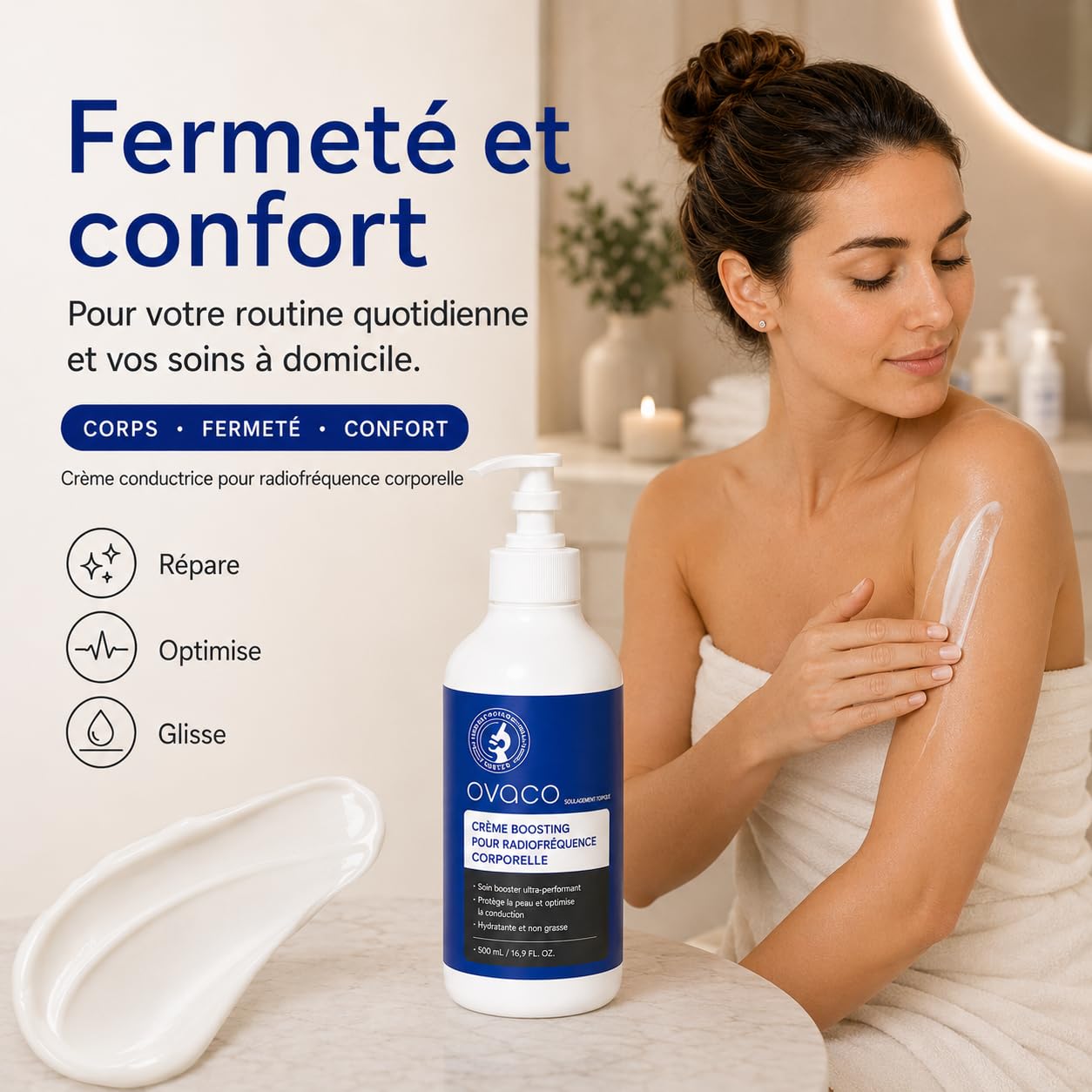Ovaco Crème Corps Raffermissante RF 520 ml | Acide hyaluronique, Ginseng et extrait d'avoine, Texture légère, Absorption rapide