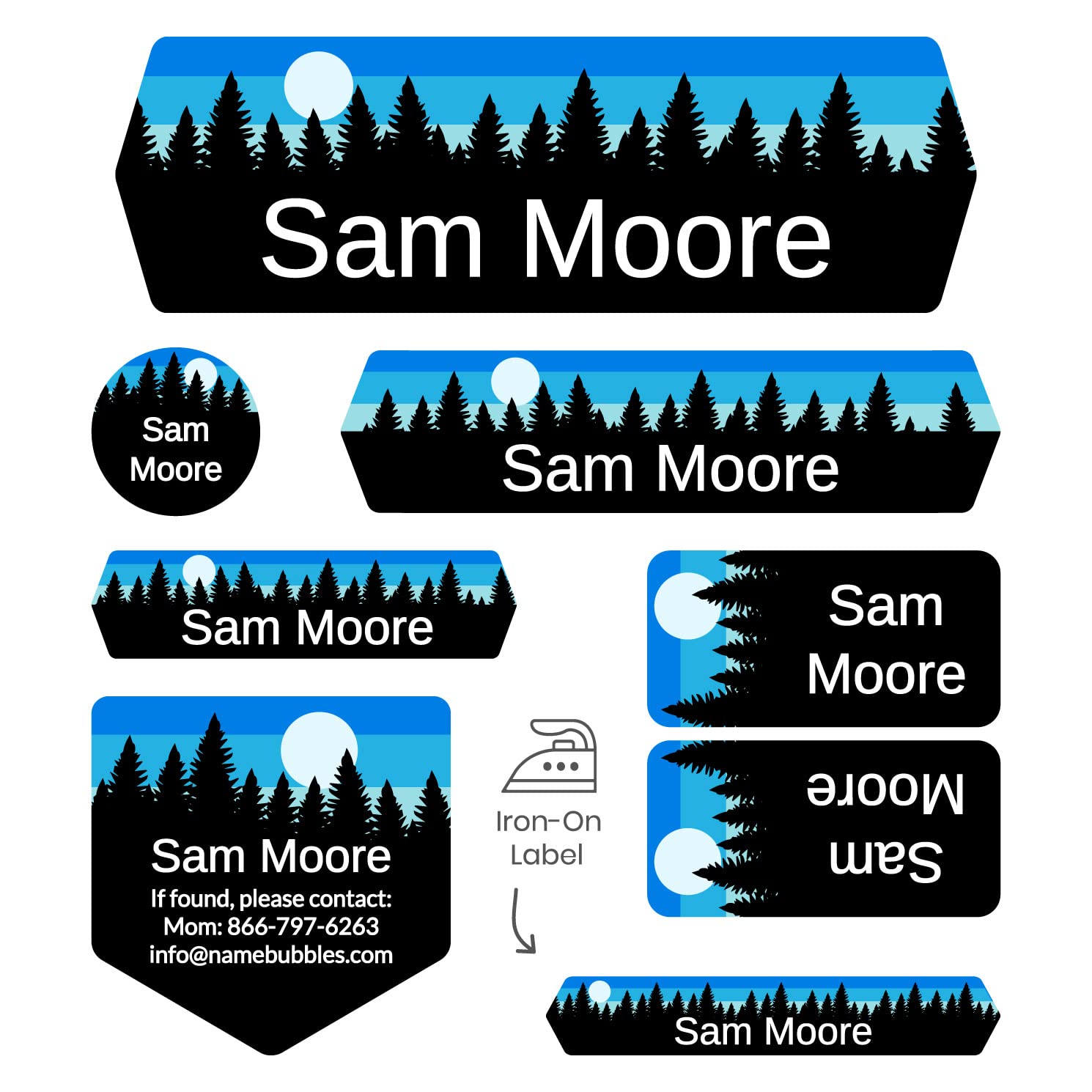 Name Bubbles - Custom Name Labels for Overnight Camp & School (169 Labels - 7 Sizes) Iron-On Labels for Clothes & Towels, Stick-On Labels for Clothing