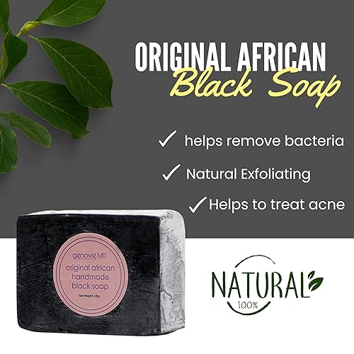 Miniatura 2 de genovie MD Jabón negro africano original, barra de jabón facial y corporal para mujeres, jabón negro para el acné, lavado de piel seca y piel