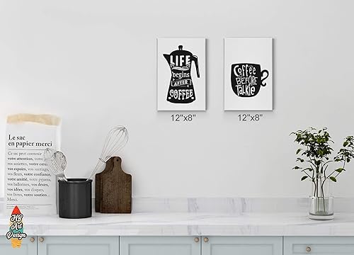Miniatura 2 de HB Art Design Life Begins After Coffee and Coffee Before Talkie 2 Panel Canvas Print Set Wall Art Coffee Bar Decor Coffee Signs Kitchen Wall Decor