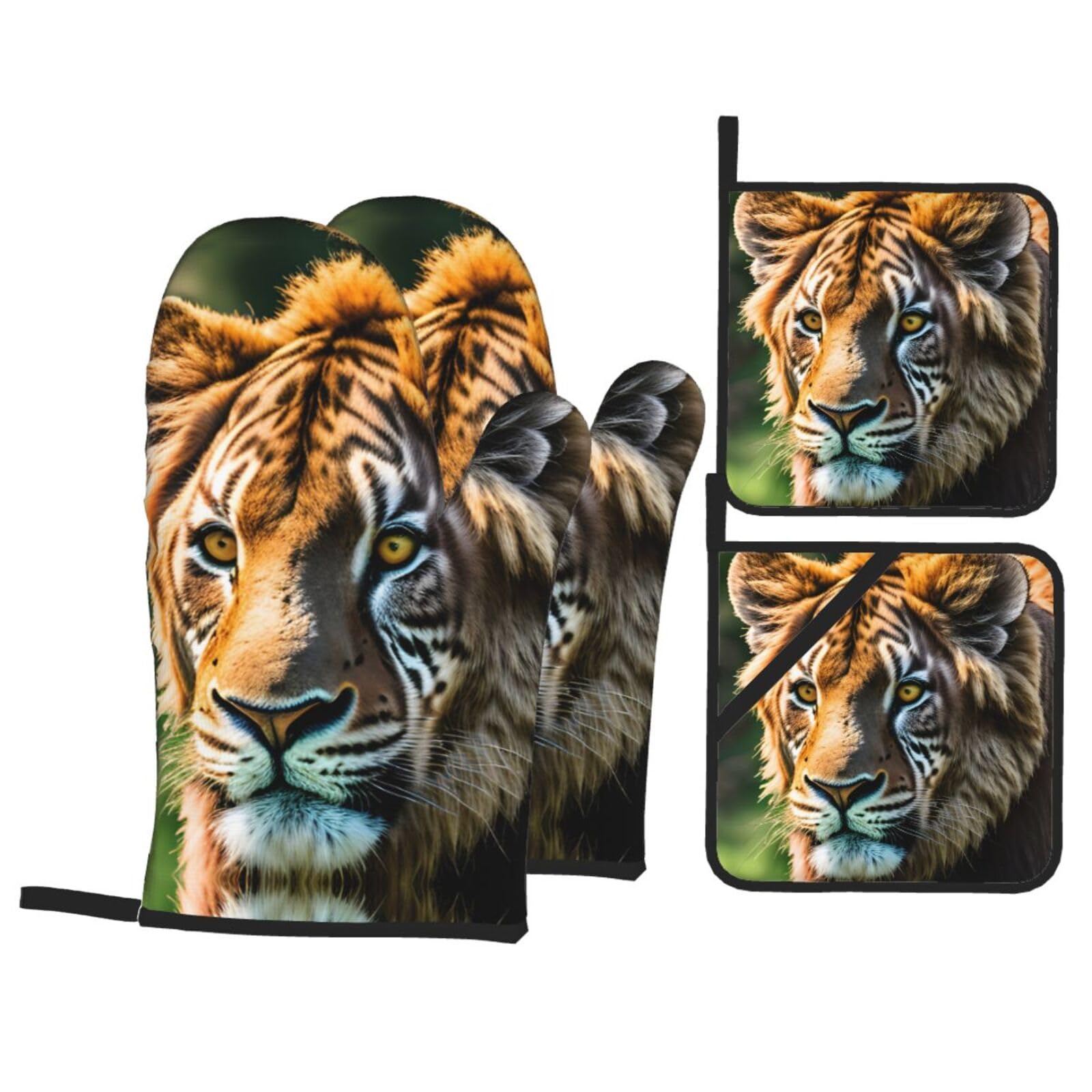 African animals Print Oven Microwaving Waterproof Kitchen Gloves for Baking Grilling Holiday Cooking