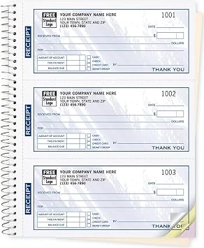 Cash Receipt Books, 3 to a Page, Wirebound, 3part Blue, Quantity 500 Receipts