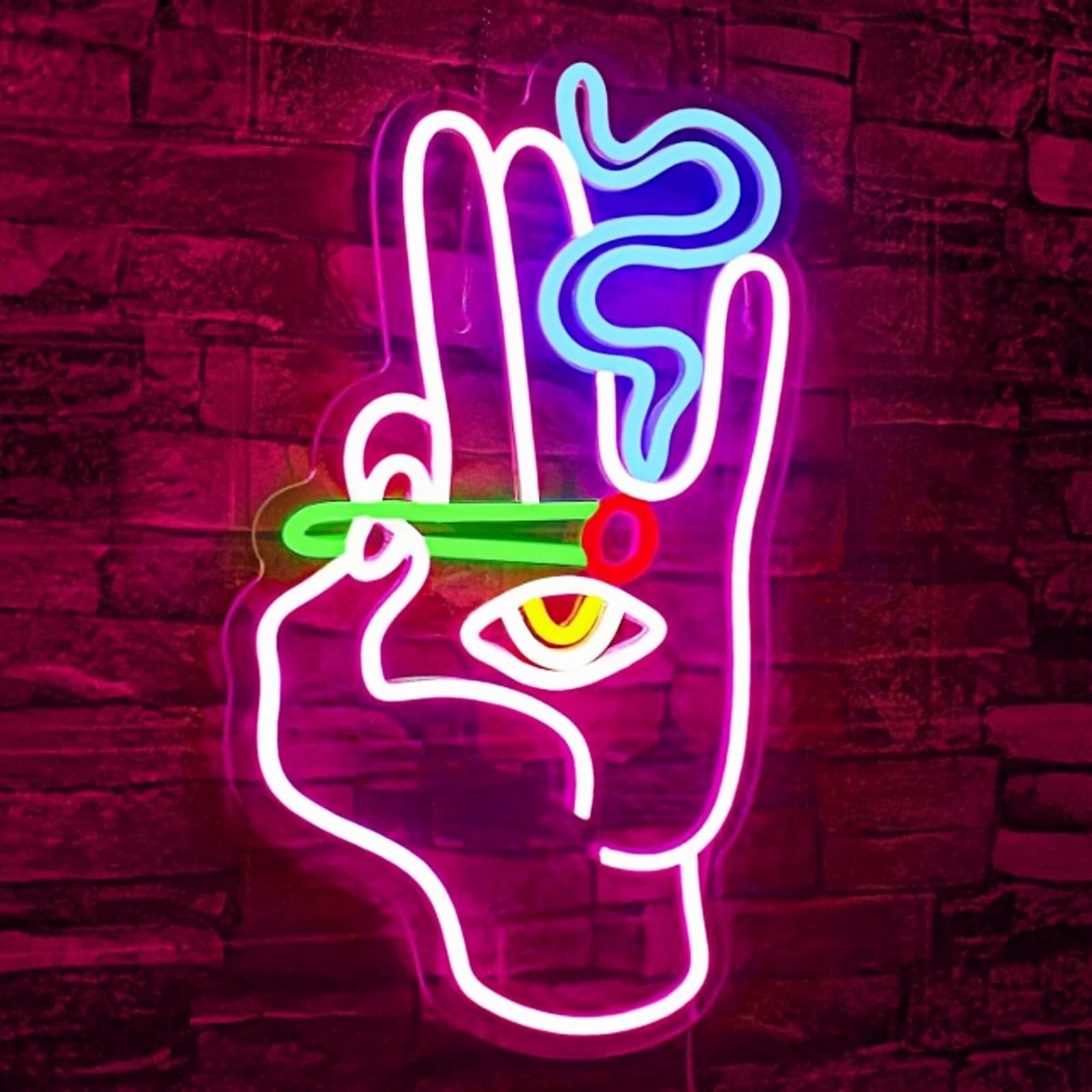 LED Handmade Cigar Evil Eye Neon Sign Man Cave Ligh for Living Bedroom Room Smoking Shop Hotel Bar Party Supplies Gifts for Boys Stoner(USB Powered)